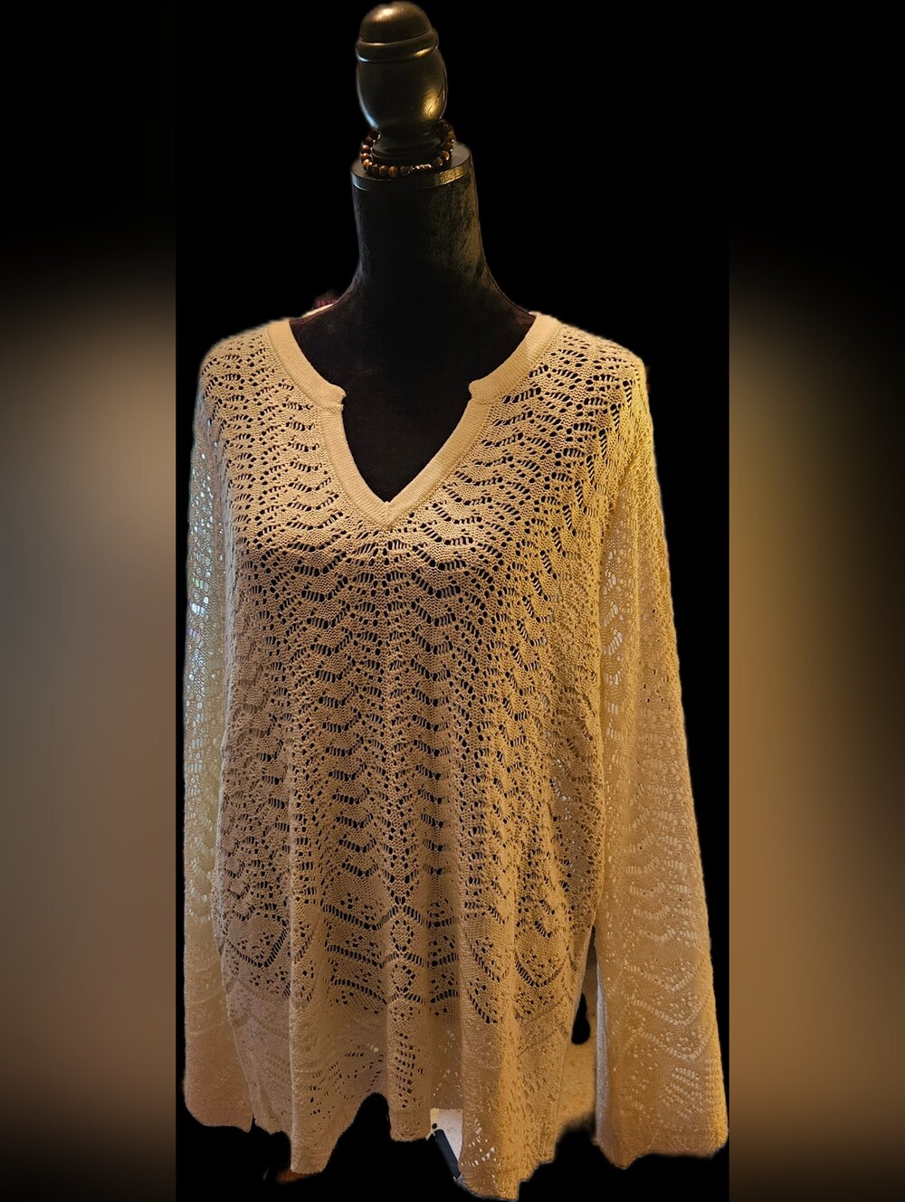 Torrid☆Lightweight V-Neck Crochet Knit Pullover - White